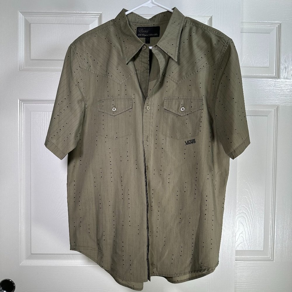 Vans Off The Wall Button Down Green Shirt - Large
